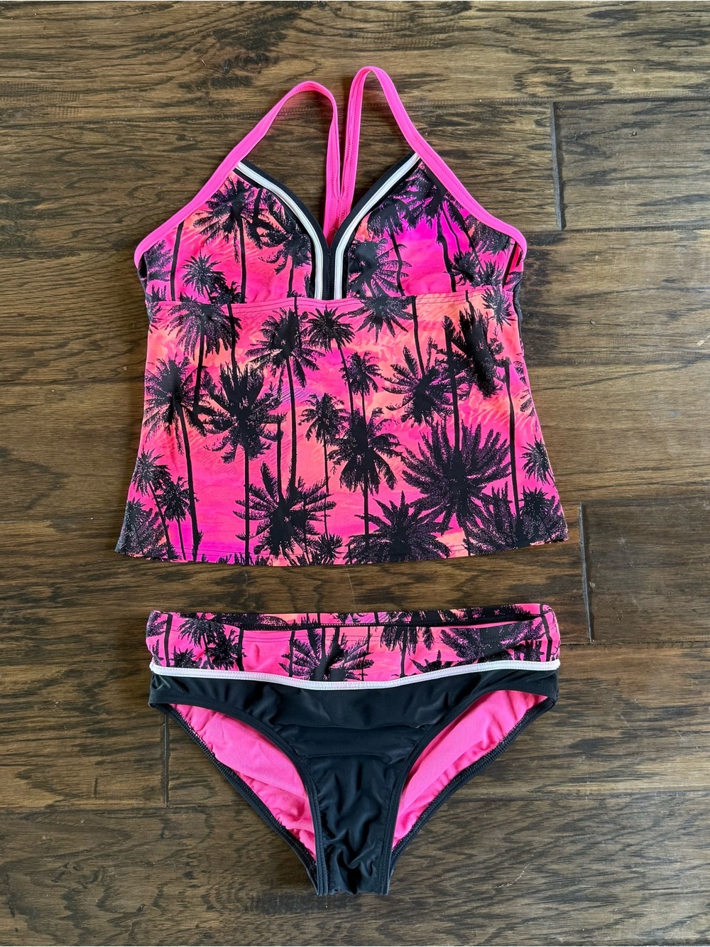 Zeroxposure Girls Pink Palm-Print Tankini Swim Set size 16